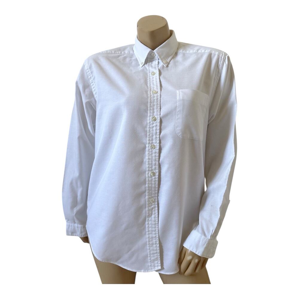 Lands End Oxford Shirt Womens 14 White Button Down Long Sleeve Career Work Top